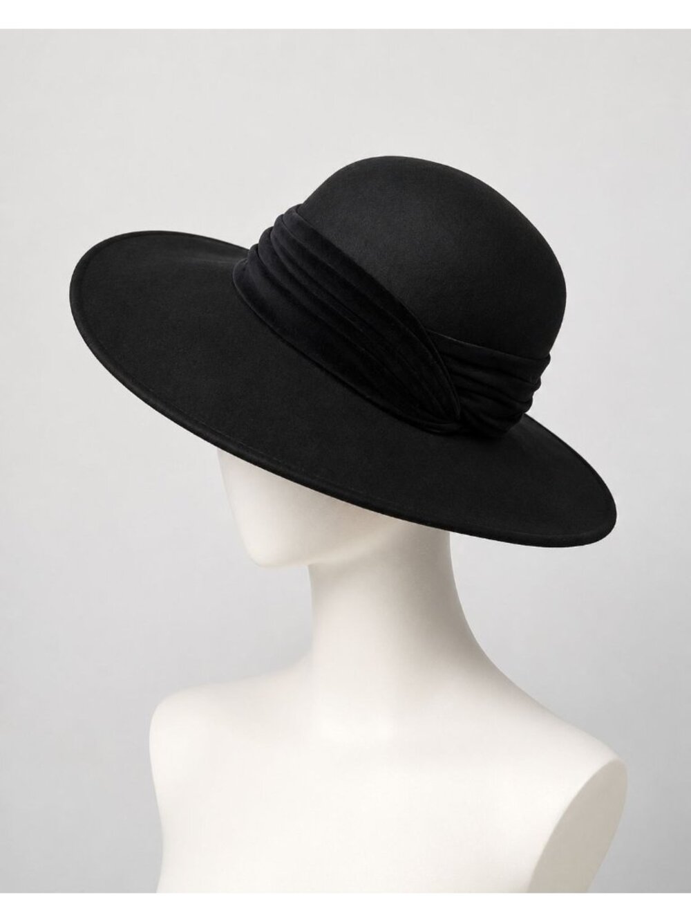 Whittall & Shon Vintage Black Felt Women's Hat: Wide-brim with strap